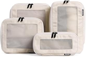 Aerotrunk Compression Packing Cubes for Travel - Luggage Organizer Bags - Double Zipper Packing Cubes for Suitcases (4-Pack, Beige)