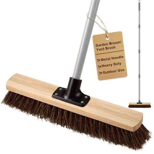 Mitclear Balai de jardin d'extérieur robuste de 40,6 cm avec long manche (160 cm), brosse de cour avec poils durs naturels en bassine et poteaux métalliques,...