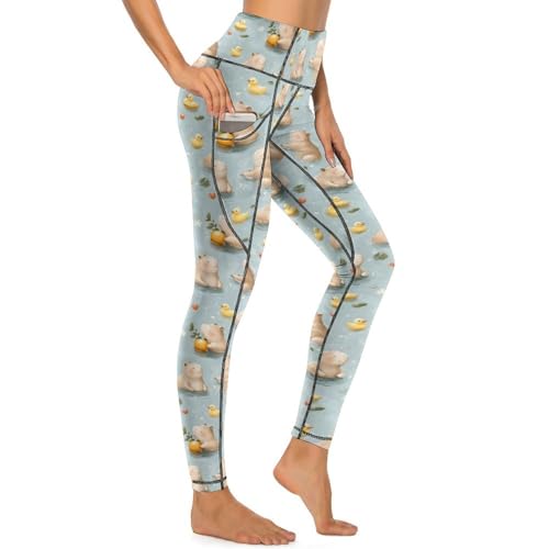 Pantalon de yoga avec poches femme ceinture haute et imprimé capybara fun