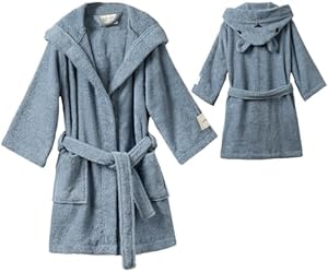 PandaHome L & G Bademantel Kinder, Kinderbademantel für Jungen und Mädchen aus 100% Baumwolle, Morgenmantel mit Kapuze, Schnelltrocknend Weich Saugstark Bademäntel 400 g/m² (Taubenblau, 7-8 Jahre)