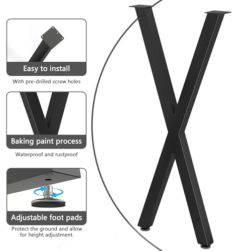 SNYXXOZ Table Legs 38.6”H x 16”W Heavy Duty Metal Furniture Legs X Shape for Dining Table Kitchen Table Office Desk Table Base Replacement with Adjustable Feet Pads Screws 1000 LBS Load Black Set of 2 by SNYXXOZ - Image 3
