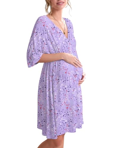 Image of Ekouaer 3 in 1 Labor/Delivery/Hospital Gown Maternity Dress Nursing Nightgown Sleepwear for Breastfeeding