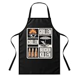 Grillschürze Herren Grillen Chillen Bierchen Killen | Lustige BBQ Schürze mit Spruch | Geschenk für Männer, Bierliebhaber, Grillmeister, Vatertag, Geburtstag – Schwarz – One Size | ohne Tasche