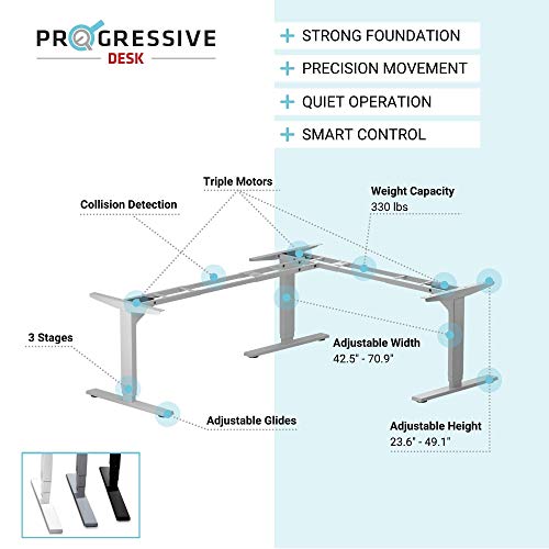 Progressive Desk L Shaped Standing Desk 78"X60", 3 Stages Height Corner Stand Up Electric Adjustable Desks, Triple Motor -Light Walnut, Black Frame #TOP3