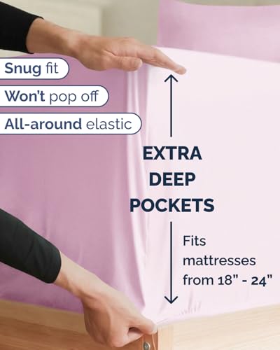 Image of Extra Deep Twin XL Sheet Set - 4 Piece Breathable & Cooling - Light Pink | Hotel Luxury Bed Sheets Set, Easy & Secure Fit, Ultra-Soft, Wrinkle & Fade Free, Comfy Sheets Set with Extra Deep Pockets