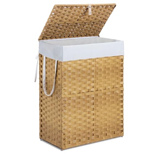 DUMOS Woven Laundry Basket with Lid, 90L Large Capacity...