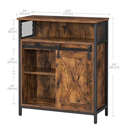 VASAGLE Storage Cabinet, Sideboard, with Sliding Barn Door, Open Compartment, Adjustable Shelf, Industrial Style, for Entryway, Living Room, Kitchen, Office, Rustic Brown and Black LSC089B01