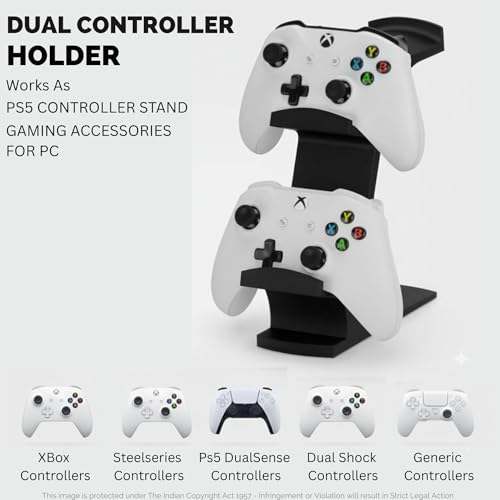 Image of Double Controller Stand for Desk, Controller Holder, Compatible with Xbox Ps5 Controller Stand | Gamepad & Gaming PS5 Setup Accessory | Compatible with Xbox ONE, PS5, PS4, PC (Black)