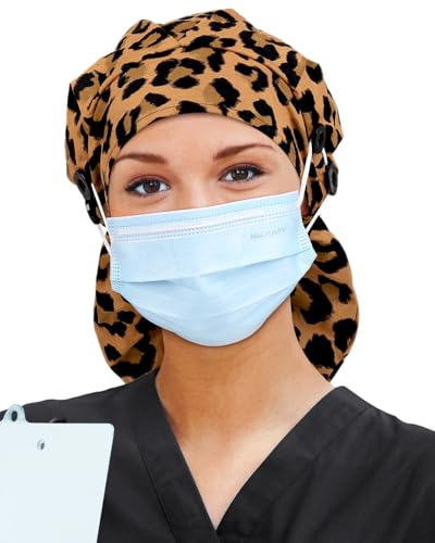 Image of Satin Lined Scrub Cap for Women Extra Large Long Hair Surgical Nurse Cap 4 Buttons