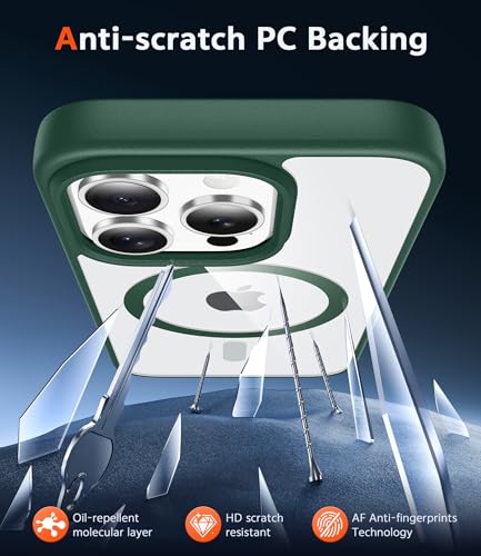 Image of FNTCASE for iPhone 13 Pro-Max Case: Clear Magnetic Phone Cases Compatible with Magsafe Slim Anti Yellowing Military Grade Drop Protection Rugged Transparent Cell Phone Cover (B-Alpine Green)