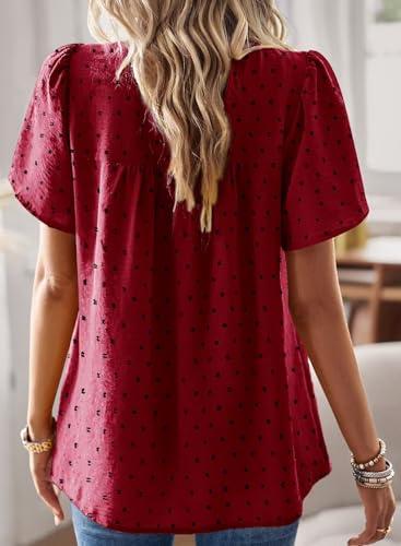 Image of Falechay Womens Summer Tops Crewneck Short Sleeve Shirts Casual Chiffon Blouses Flowy Lace Hem Boho Clothing Trendy 2026
