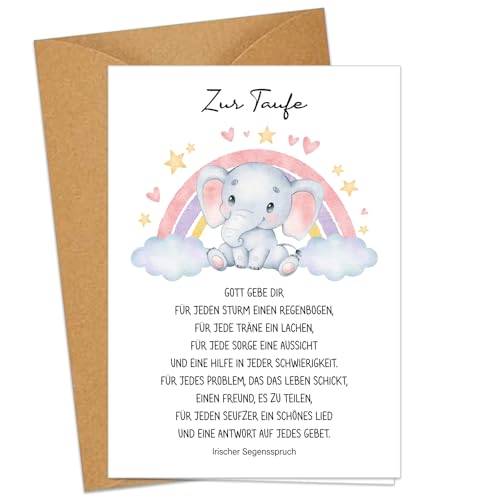 Hochwertige Karte Taufe Mädchen mit Umschlag, A6 Klappkarten Taufkarte mit Spruch, Glückwunschkarten zur Taufe, Taufgeschenke für Mädchen