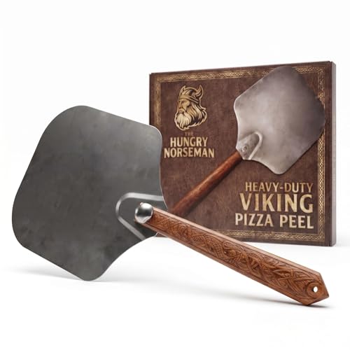 The Hungry Norseman Viking Pizza Peel Heavy-Duty Metal, 14" x 12" Foldable Collapsible Wood Handle, Non Stick Spatula Paddle, for Baking Indoor Outdoor Oven