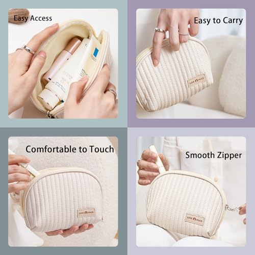 Small Makeup Bag for Purse Mini Cosmetic Pouch Waterproof Makeup Organizer for Women Small Cosmetic Bag PU Leather Travel Makeup Bag Lipstick Bag with Zipper Beige4