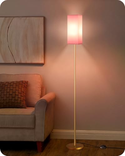 Image of Floor Lamp, Pole with Foot Switch, Modern Standing Lamp Lampshade, Minimalist Freestanding Lamp (Bulb Not Included), for Living Room, Bedroom Office ETL Listed, Gold and Pink DP07LD05