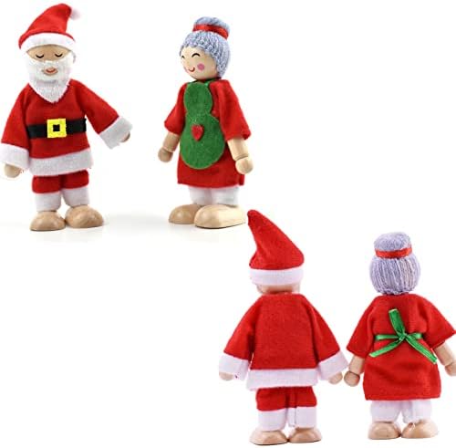 Dolls House Dolls Family of 7 Wooden Figure Set, Christmas Dolls for Gift Dollhouse Accessories Decorations