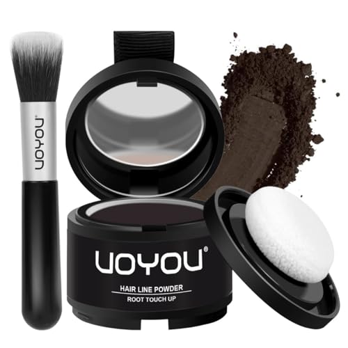 Root Touch Up Powder, Instantly Conceals Hair Loss & Gray Roots, Water & Sweat Resistant, Men & Women's Thinning Hair Solution, Includes Brush (Dark Brown)