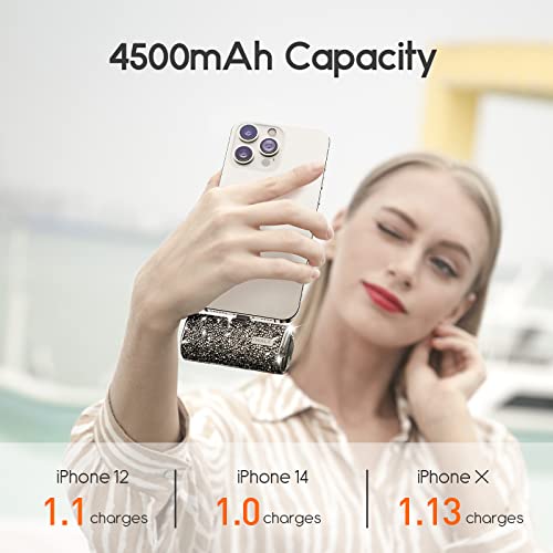 iWALK Small Portable Charger Power Bank 4500mAh Ultra-Compact Cute Shiny Battery Pack Compatible with iPhone 14/13/13 Pro Max/13 Mini/12/12 Mini/12 Pro Max/11 Pro/XS Max/XR/X/8/7/6/Plus Airpods,Black