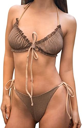 Women Board Shorts for Swimming with Top Women Brazilian Bandage Beachwear Two Piece Swimsuits for Women Shorts Brown