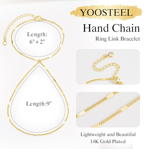 Yoosteel Hand Chain Bracelet for Women - Dainty 14K Gold Plated Finger Ring Hand Chains Layered Trendy Link Bracelets Jewelry Gifts for Women 6