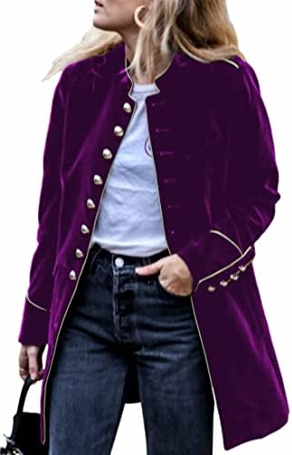 Women's Long Sleeve Velvet Office Blazer Cardigan Jacket Women's Casual Slim Fit Warm Lightweight Single Breasted Vintage Coat,Purple,XL