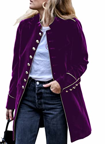 Women's Long Sleeve Velvet Office Blazer Cardigan Jacket Women's Casual Slim Fit Warm Lightweight Single Breasted Vintage Coat,Purple,Xl #TOP28