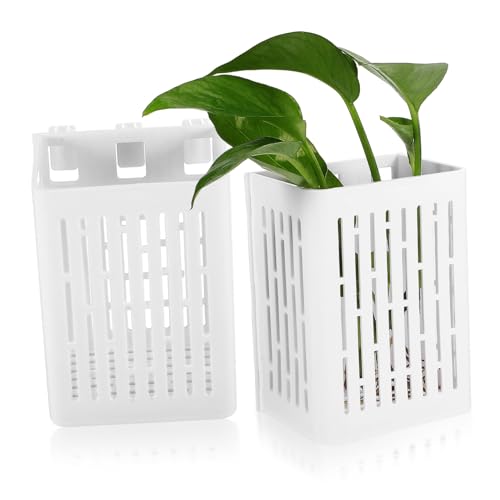 COHEALI 2個 水槽用植物種植バスケット 耐久プラスチック製 水流促進型 魚と水草に なアクアリウムプランター ホワイト