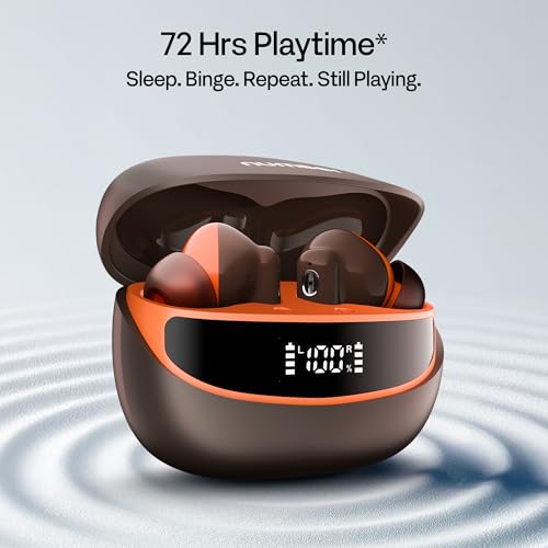 Image of Number Navo Buds Z1 TWS Earbuds,72H Playtime,Digital Display Case,Quad-Mic ENC,Dual Pairing,Hi-Bass 13mm Drivers,Quick Charge,35ms Low Latency,IPX5,Touch Controls,(Autumn Mocha),Brown