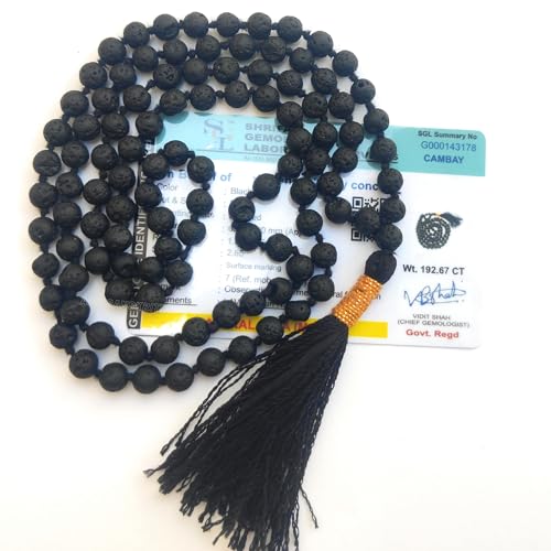 Image of Apnisanskriti Premium Lava Stone Mala for Men and Women (6mm, AAA Quality, Lab Certified, 108+1) - Natural Stone Beads Mala - Pack of 1