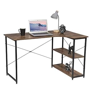 eSituro SCD0077 Bureau, computertafel, kantoortafel, werktafel met legplank, hout, staal, industrie
