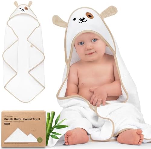 KeaBabies Hooded Baby Towel for Newborn, Baby Bath Towels (Dog, 35x35)