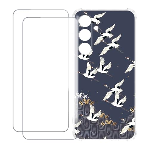 UOGNADGD Compatible con Samsung Galaxy S25 FE Funda Personalizada Colorida con 2 Protectores de Pantalla de Cristal Templado – Antigolpes y Antirayaduras (Cisne)