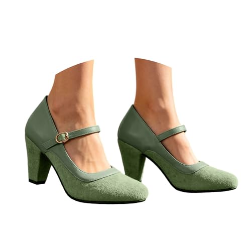 Trachten Schuhe Für Damen, Dirndl Schuhe Damen Trachtenschuhe Chunky Pumps mit Riemchen Blockabsatz High Heels Breite Füße Absatzschuhe Spangenpumps Elegant Festliche Hochzeitsschuhe Tanzschuhe
