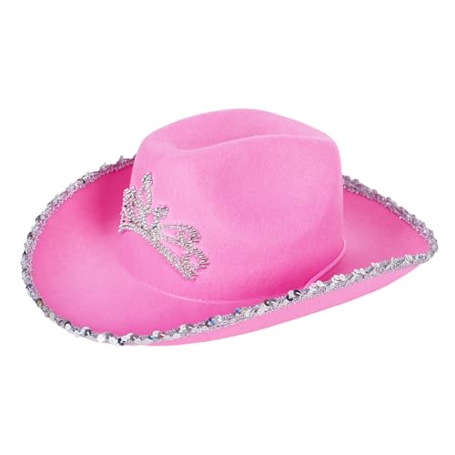 Barelove Cowboy Hat Cowgirl Hat - Preppy Sparkly Cowboy Hats for Women Bachelorette Birthday Disco Party Halloween (Pink)