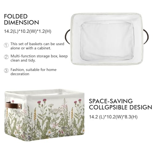 Image of Herbs Storage Basket Bin for Shelves Closet Botanical Foldable Fabric Storage Box Cube with Handles Kids Gifts Toys Cloth Shelf Basket Organizer for Bedroom Nursery Home Decorative