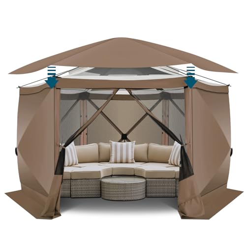 Image of COBIZI 12x12 FT Pop Up Canopy Stargazing Tent, Gazebos On Clearance with Removable Roof, Screened in Gazebo, Screen Tents Portable carpas para Patio for Outdoor Camping,Backyard,Garden,Brown(Pro)