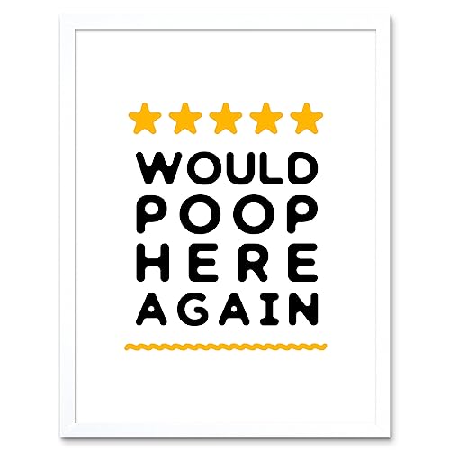 Image of Artery8 Funny Bathroom Review Sign Five Stars Would Poop Here Again Funny Toilet Decor Artwork Framed Wall Art Print 9X7 Inch