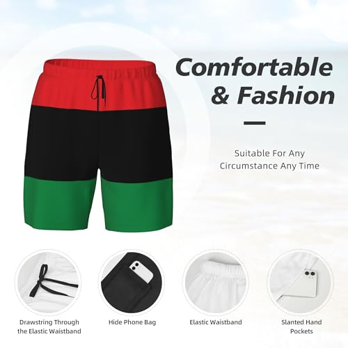 Mens Swim Trunks with Compression Liner Beach Board Shorts Quick Dry Swim Shorts -Pan African flag4