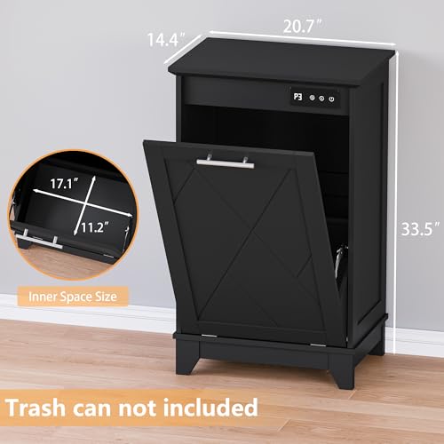 Image of BORNOON Tilt Out Trash Can Cabinet, Hidden Trash Can Cabinet with Odor Control, Negative Ion & Ozone, Wooden Laundry Hamper Cabinet, Single Trash Cabinet for Kitchen, Bathroom, Laundry Room, White