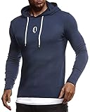 Leif Nelson Gym Herren Fitness Langarmshirt Kapuzenshirt Slim Fit Männer Fitness Trainingsshirt Hoodie T-Shirt Sportshirt Laufshirt Bekleidung für Bodybuilding Training LN8342 D-Dunkel Blau Large
