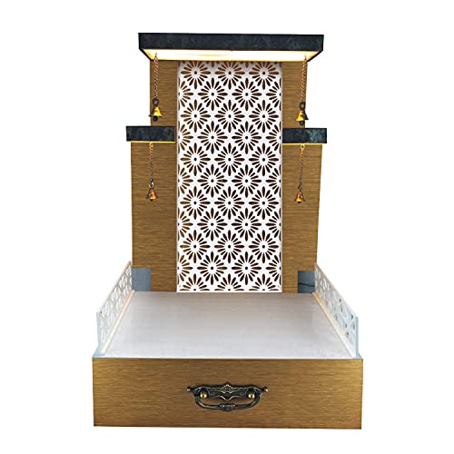 Temple de maison en bois doré Mandir de 18x12x10 pouces avec lumières mandir002