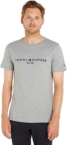 Tommy Hilfiger CORE TOMMY LOGO TEE Kurzarm T-Shirts Herren, Grau (CLOUD HTR), XL