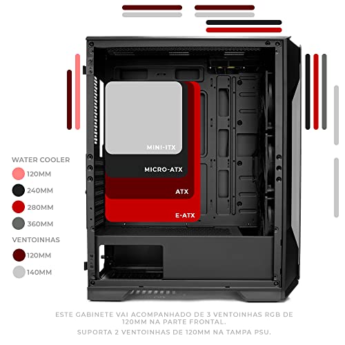 Gabinete Gamer Pichau Pouter 3 RGB Lateral De Vidro Preto, PG-P03-RGB