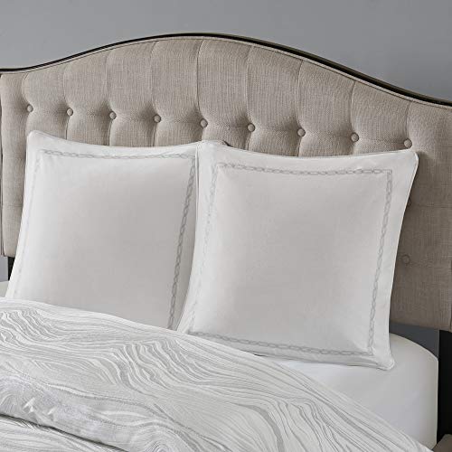 Madison Park Signature Hollywood Glam Cozy Comforter Set - All Season Bedding Combo Filled Insert And Removable Duvet Cover, Shams, Decorative Pillows, Metallic White King(110"X96") 10 Piece #TOP7