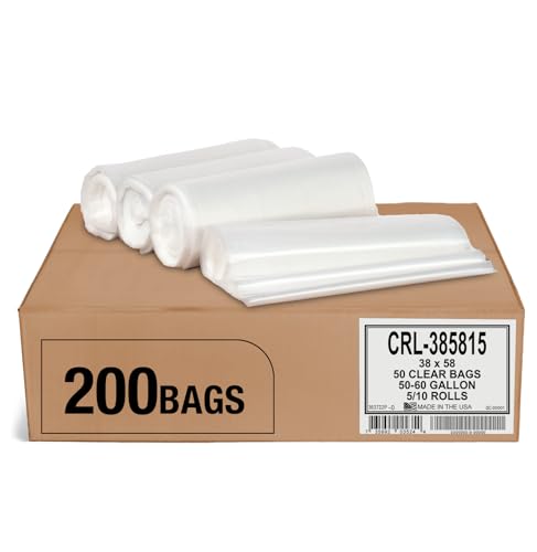 Image of Aluf Plastics 55-60 Gallon 1.5 MIL Clear Garbage Bags - 38 inch x 58 inch - Pack of 200 - For Contractor, Industrial, Healthcare, & Municipal