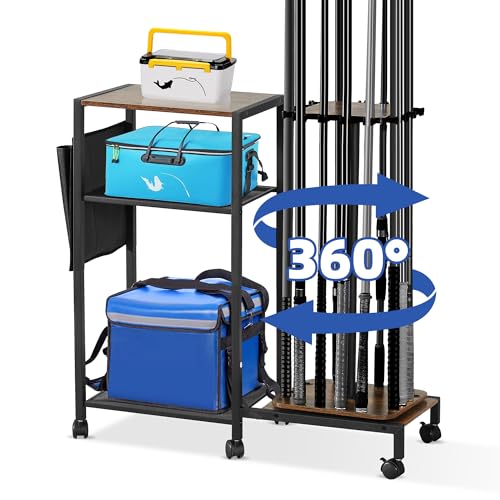 FUSUNBAO Fishing Rod Holders for garage,All-in-one fishing stand for rods and tackle.Fishing Gear Accessory Organizer Storage,Rod holders with moving pulleys,Fishing Gifts for Men