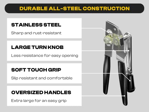 Heavy Duty Can Opener with Magnet – Commercial Can Opener Manual for Seniors, Hand Held, Sharp Blade, Smooth Edge – Folding Knob for Easy Storage, Built in Bottle Opener by ShoppingOnBed - Image 3