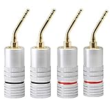 Die Stiftschraube ist aus reinem Kupfer-Lautsprecher-Flachsteckverbinder, Schraubverschluss für Lautsprecherkabel. Jedes Paar Stecker hat einen schwarzen Ring und einen roten Ring, die verwendet werden, um die Lautsprecherkabel farblich zu kodieren. Sie unterscheiden sich von links nach rechts, um die Polarität anzupassen, und sie sind fest und zuverlässig in Kontakt mit den Klemmen. Die Klemmen sind aus nicht-magnetischem Kupfer. Beseitigt externe elektromagnetische Störungen.