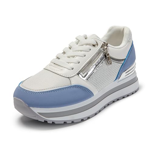 JOMIX Zapatillas Mujer con Plataforma - Zapatos Deportivos con Cuña - Zapatillas para Vestir y Gimnasio - Azul, 38 EU
