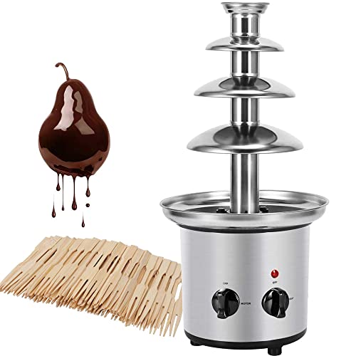 liliiy Schokoladenfontäne Schokobrunnen Groß 4 Etagen für Edelstahl Schokoladenbrunnen Elektrisch Party Hochzeit Früchte…